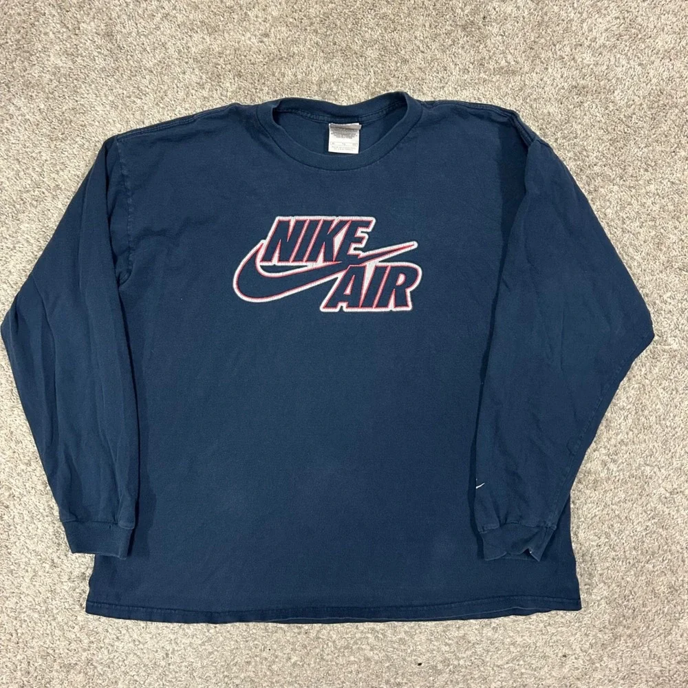 Vintage Nike Long Sleeve T-Shirt Nike Air XL Navy Blue Graphic Logo Cotton Mens‎